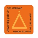 Etiket "uitwendig gebruik" + reliëf 20x20mm per 500 in dispenserdoos