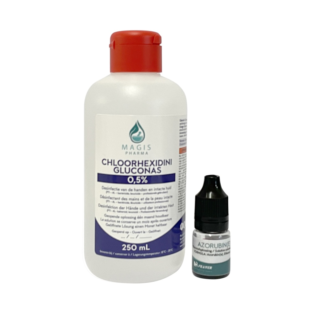 Chloorhexidini gluc.alc. 0.5 % 36x250mL + azorubine 36x5ml OMDOOS 