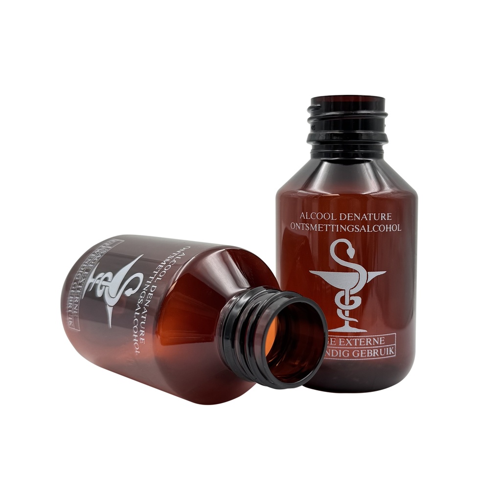 Bottle PET printed Disinfectant alcohol veral brown 100mL din28 per 50