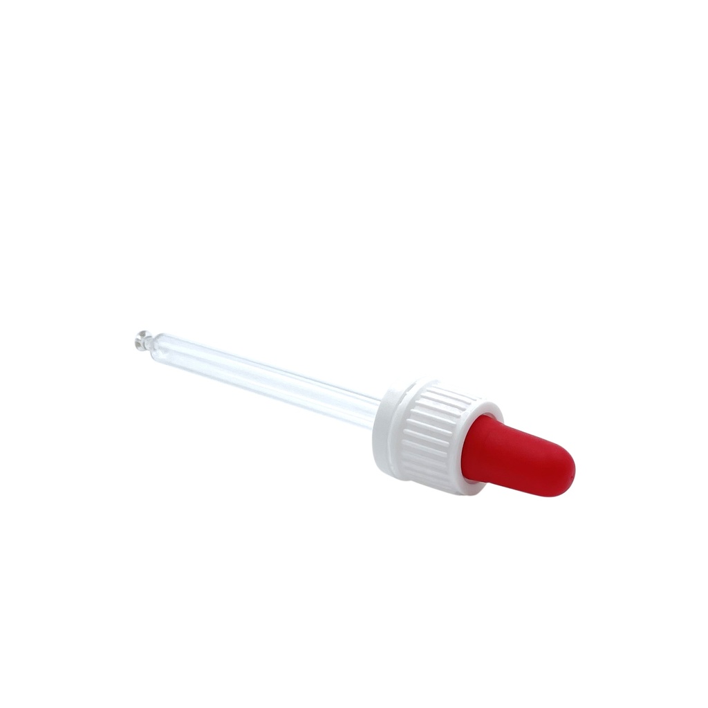 Tapón cuentagotas din18 vidrio precintable blanco/rojo para 100mL (106mm) por 25st