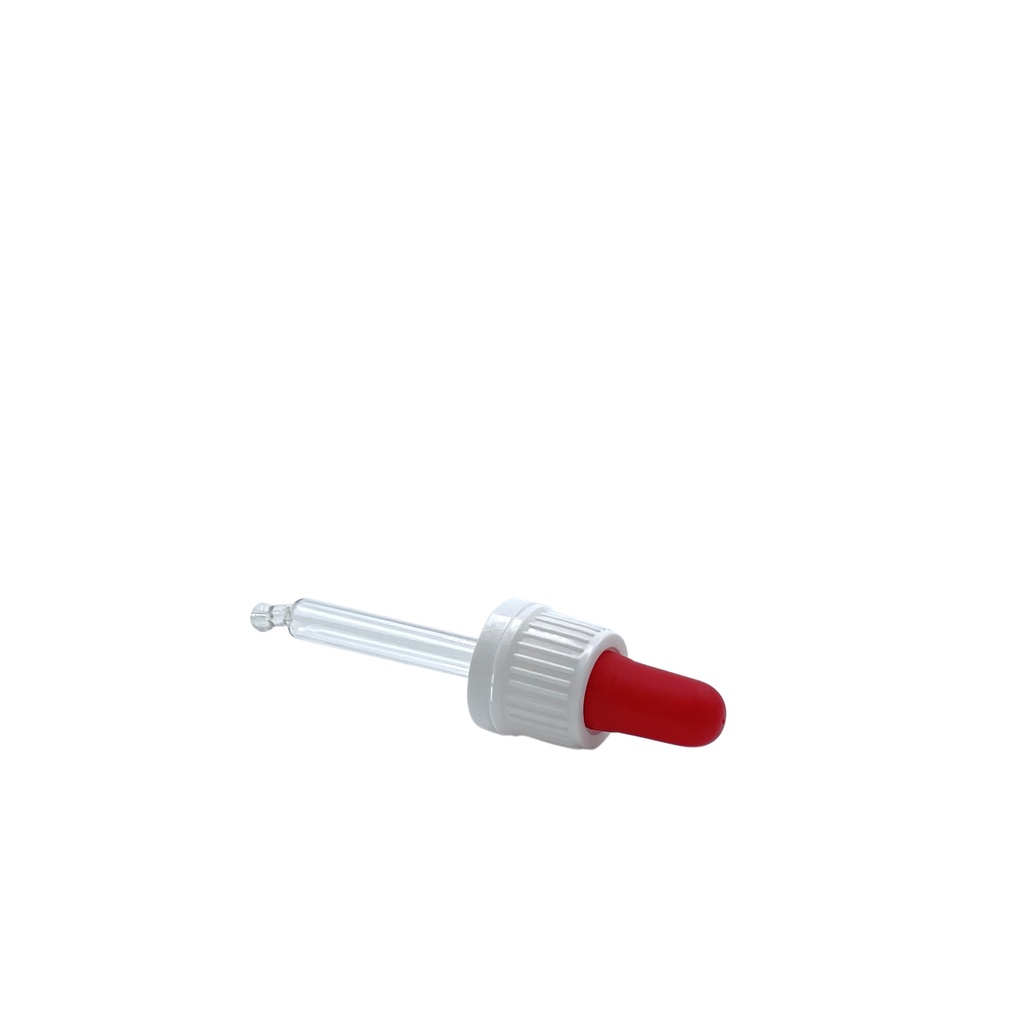 Tapón cuentagotas din18 vidrio precintable blanco/rojo para 20mL (71mm) por 25st
