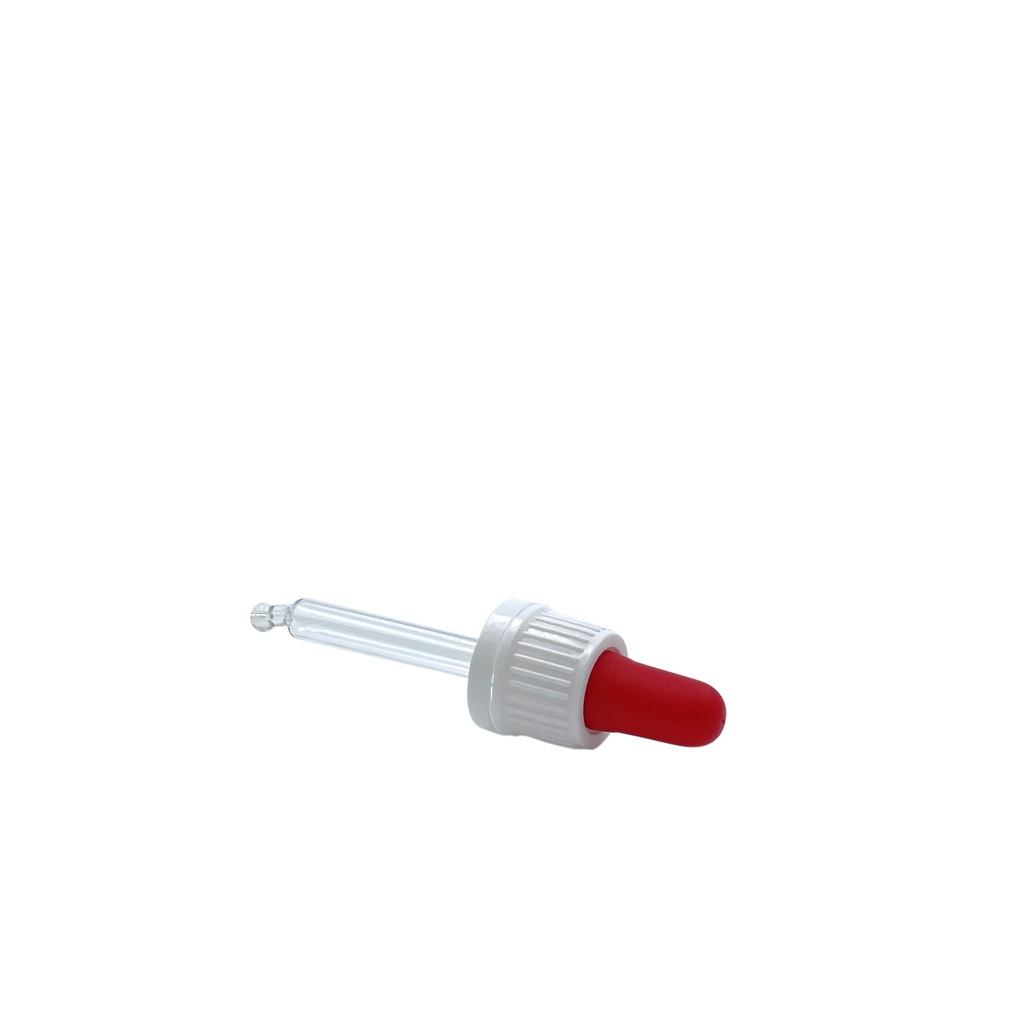 Cap din18 dropper glass sealable white/red for 20mL (71mm) per 25st