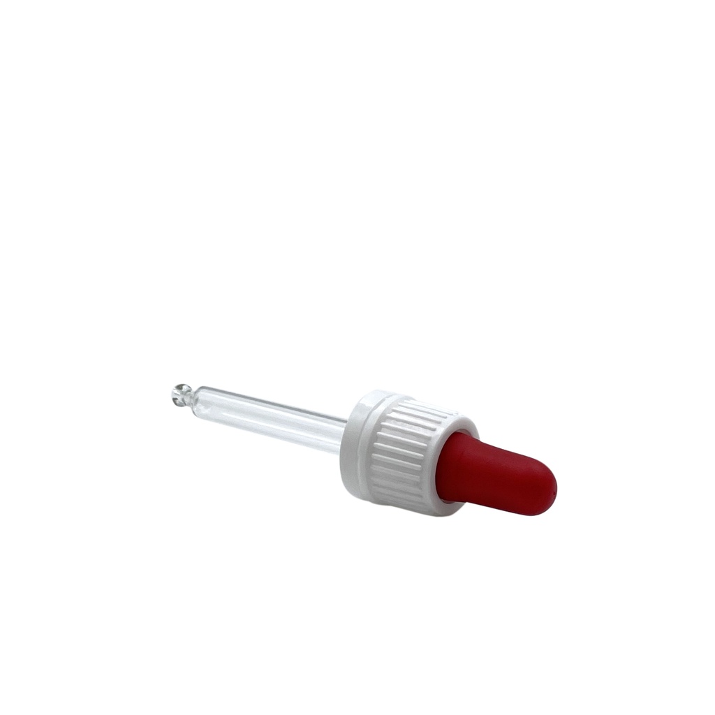 Cap din18 dropper glass sealable white/red for 30mL (77mm) per 25st