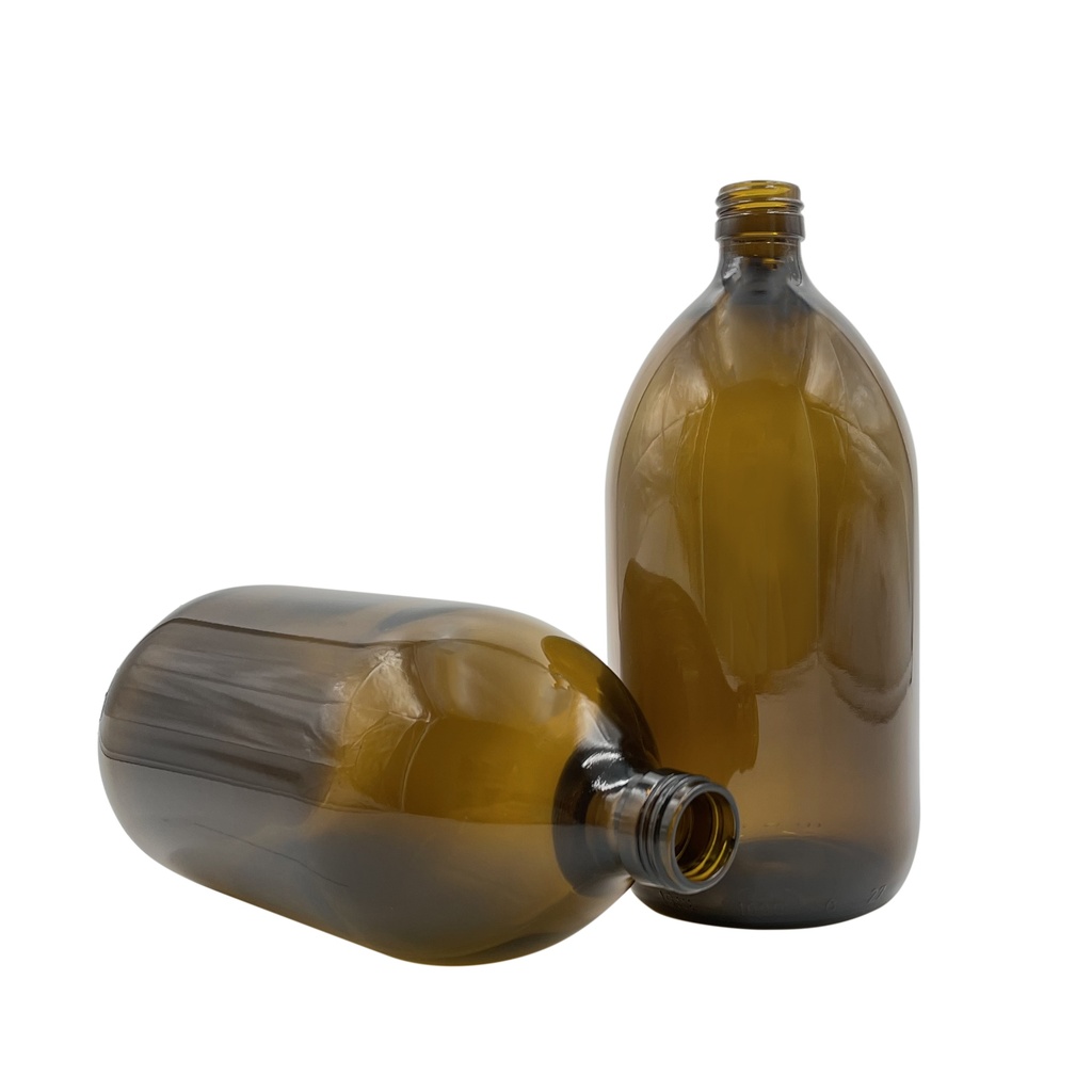 Fles glas obus bruin 1000mL din28 per 20