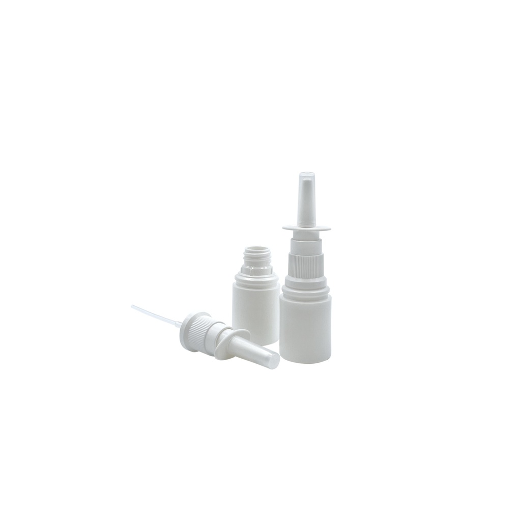 Juego de spray nasal: botella blanca de PE de 20 ml + spray a prueba de niños por 25