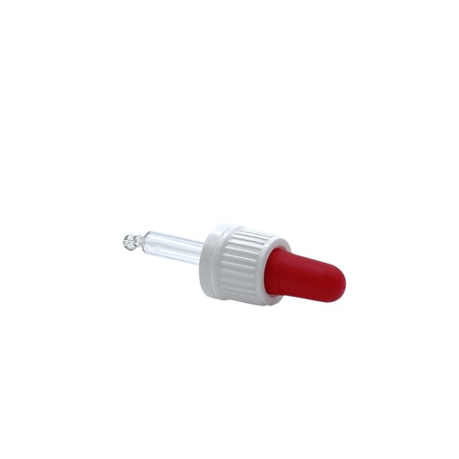 [4565297] Cap din18 dropper glass sealable white/red for 10-15mL (57mm) per 25st